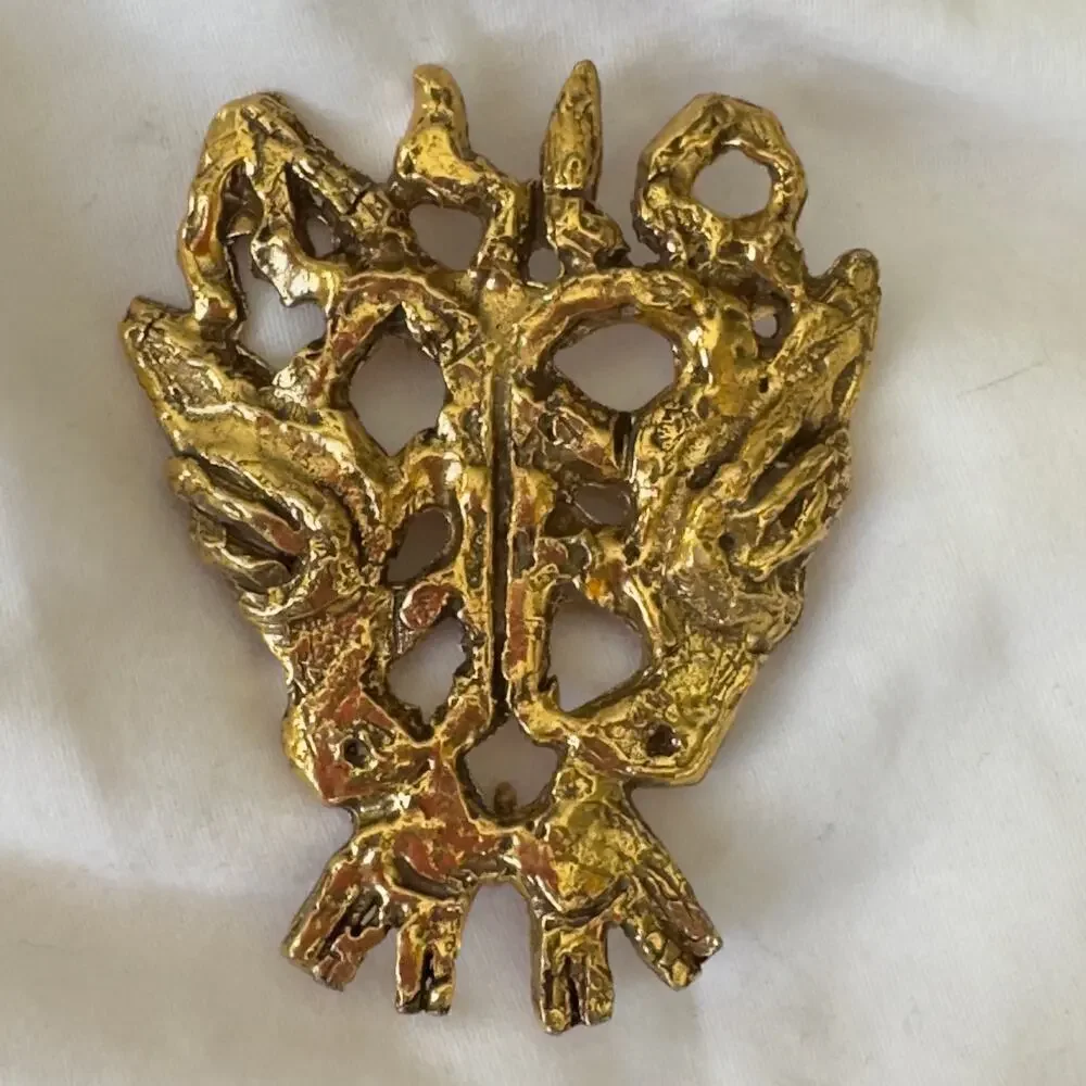 Vintage Judaica Dove Brooch Signed Jacques Lipchitz Brutalist Pendant MCM